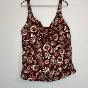 Lands End Brown Paisley Floral Tankini Top 24W